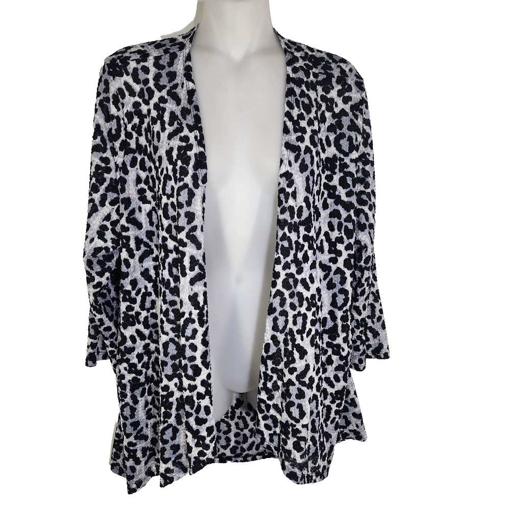 Easywear Chico's Womens Open Front Cardigan Size 2 Large Animal Print 3/4 Sleeve